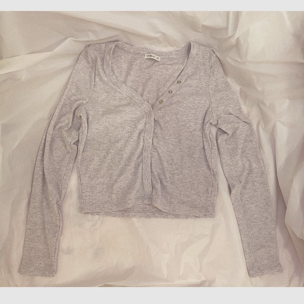 Cotton On (Ribbed Crop Shirt) white light-gray (NEW & UNWORN)